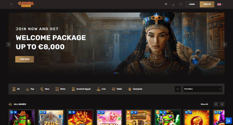 Cleopatra Casino VIP homepage and lobby